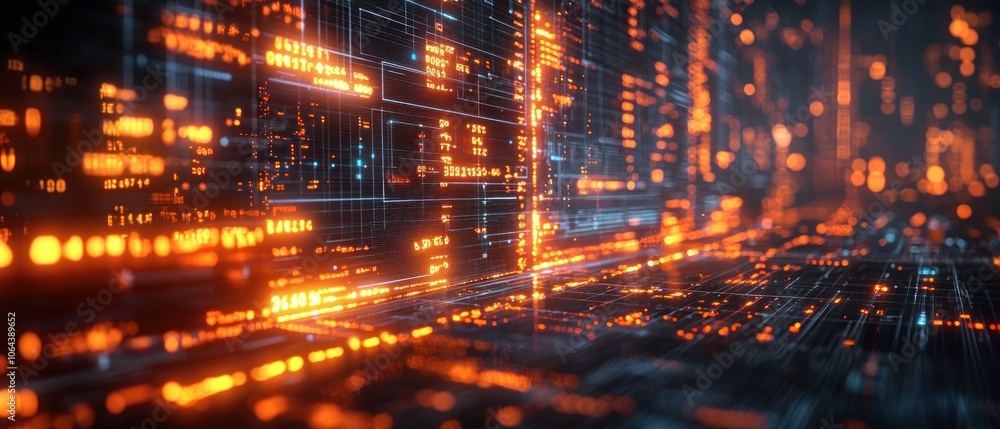 Poster abstract digital network with glowing orange data
