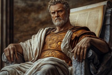 Naklejka premium A contemplative Roman emperor exuding wisdom and authority.