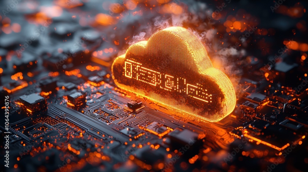 Poster glowing cloud symbol on a circuit board