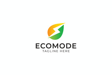 Eco Friendly Energy Mode Logo with Leaf and Lightning Bolt