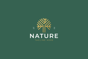 Nature Tree Logo Oak Wood Abstract Illustration Concept Luxury Linear