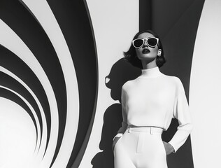 Portrait of a beautiful young female fashion model wearing designer clothes.