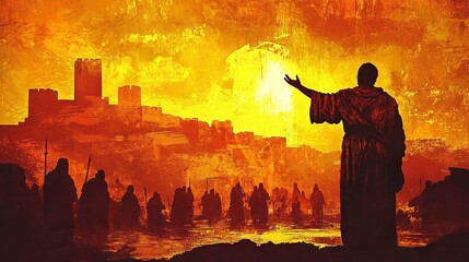 A striking silhouette depicts Jonah’s earnest attempt to guide Nineveh towards repentance.