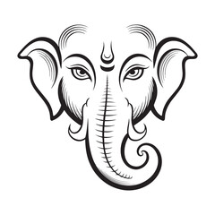Elegant Line Art Portrait of Lord Ganesha, Hindu Deity of Wisdom and Auspicious Beginnings. Spiritual Illustration Concept