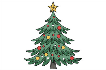 Merry Chrismas tree icon white background vector illustration flat desing chrismas cartoon