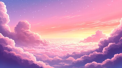 Dreamy Pink Sunset Sky with Fluffy Clouds