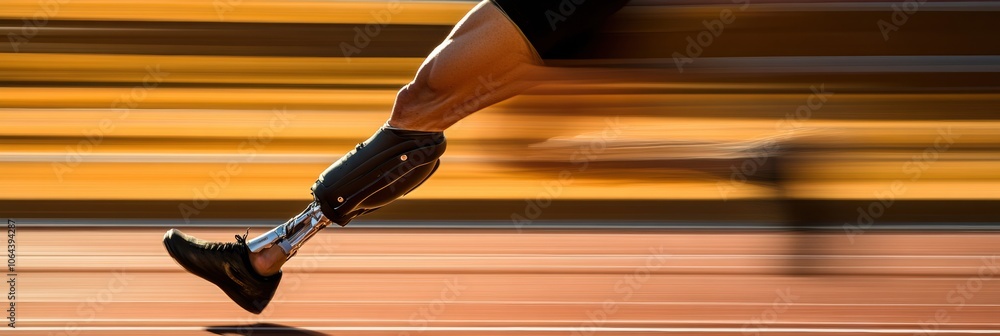Aufkleber An athlete runs swiftly on a track, showcasing impressive speed and determination with a advanced prosthetic leg. Generative AI