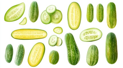 Fresh Cucumbers on White Background for Culinary Use