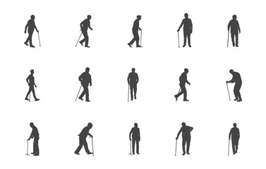 Old man with walking cane svg, Old man with cane silhouette, Old man with a stick svg, Old man with a stick silhouette, Old man svg, Old man silhouette.
