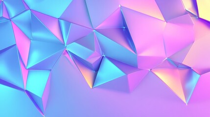 Obraz premium abstract geometric background, vibrant gradient from blue to purple to pink, triangular polygons, shimmering crystalline structure, glowing nodes and connecting lines, 3d layered effect, futuristic