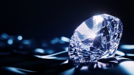 Fototapeta premium brilliant round cut gem, caustic light rays, dark dramatic background, ultra detailed sparkle effect, volumetric lighting, luxury product photography, high contrast, photorealistic 3d rendering,