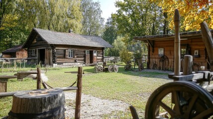 Fototapeta premium Charming Traditional Log Cabin in Scenic Nature Setting