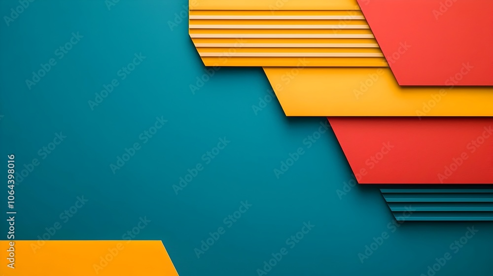 Poster Layered geometric shapes in bold primary colors creating a clean minimalist abstract background with crisp defined lines and a modern digital aesthetic