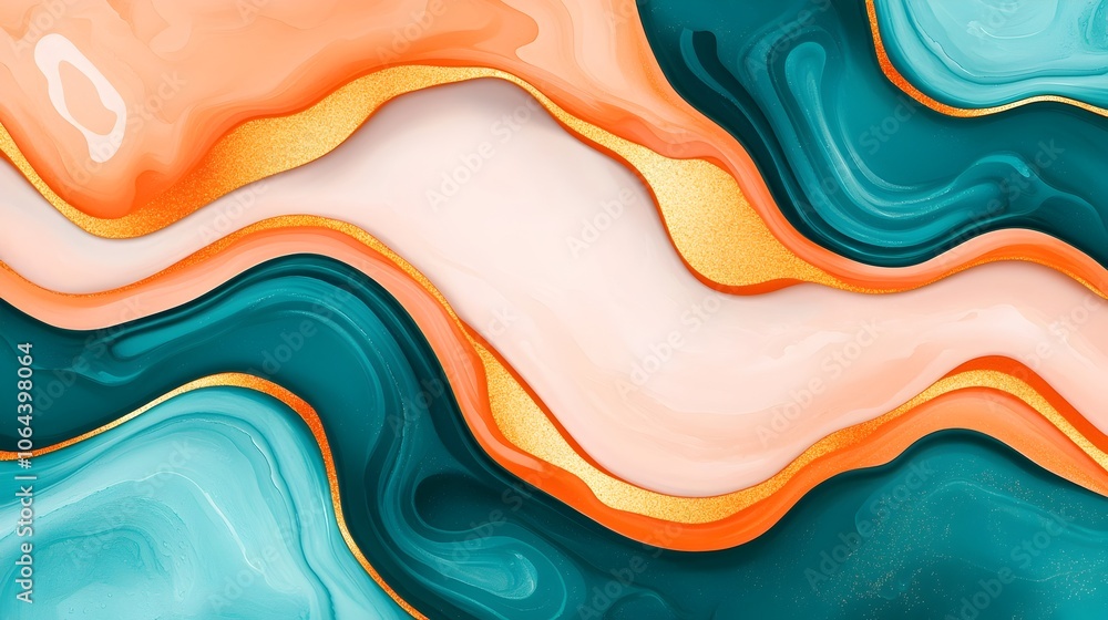 Leinwandbilder mesmerizing watercolor inspired fluid swirls of turquoise pink and gold abstract background with cap
