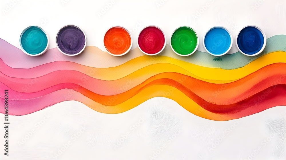 Leinwandbilder Brightly Colored Watercolor Waves Capturing Fluid Movement and Dynamism on a White Canvas Background  Vibrant Abstract Art with Expressive Brushstrokes and a Minimalist Modern Design