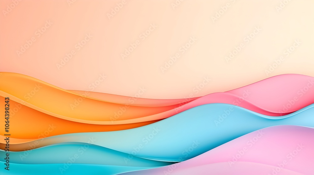 Poster Mesmerizing pastel waves in soft layered patterns creating a serene and calming abstract background perfect for relaxation meditation and soothing digital designs