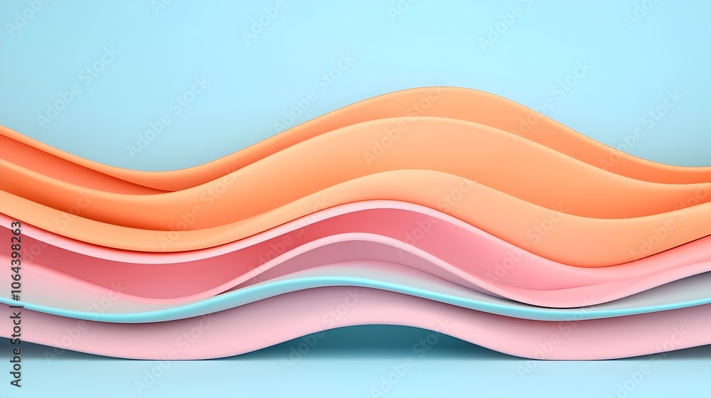 Poster Soft pastel waves in layers create a calming abstract background perfect for relaxation meditation and serene digital design  The fluid