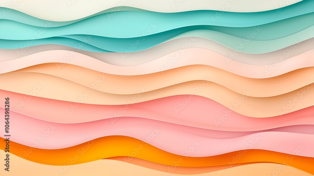 Poster soft pastel waves in layers create a calming abstract background that is perfect for relaxation medi
