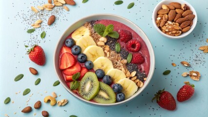 Vibrant Smoothie Bowl with Fresh Fruit and Toppings
