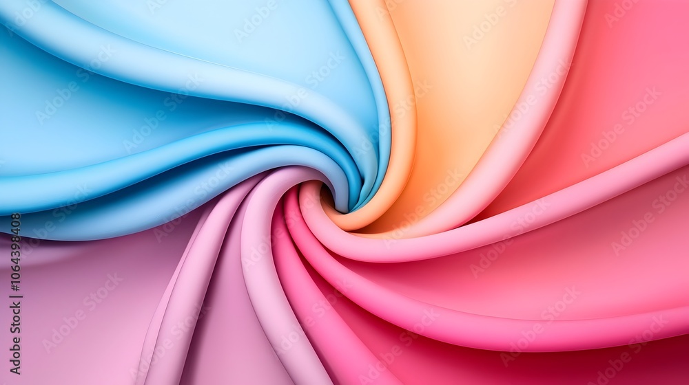Poster Soft hypnotic spiral of pastel colors creating a mesmerizing abstract background with a calming color gradient and fluid contemporary design