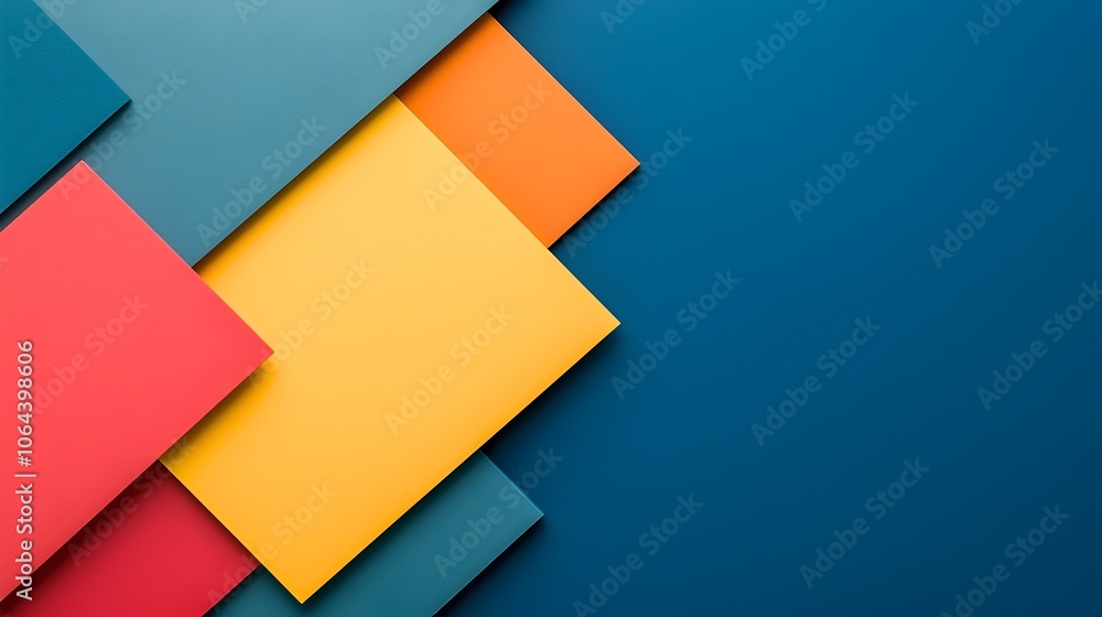 Poster Striking abstract background design featuring layered bold geometric shapes in vibrant primary colors creating a clean modern and visually captivating minimalist composition
