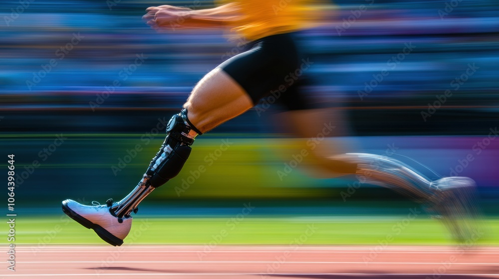 Aufkleber the athlete propels forward on the track, showcasing determination and speed while using a prostheti
