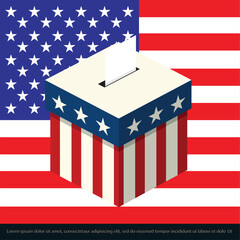 US Election Banner, Ballot Box on USA Flag Background. Vector illustration 