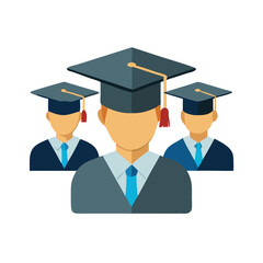 Group of Graduates in Caps and Gowns Illustration, Illustration of a group of graduates wearing caps and gowns, symbolizing academic achievement, education, and graduation ceremonies.
