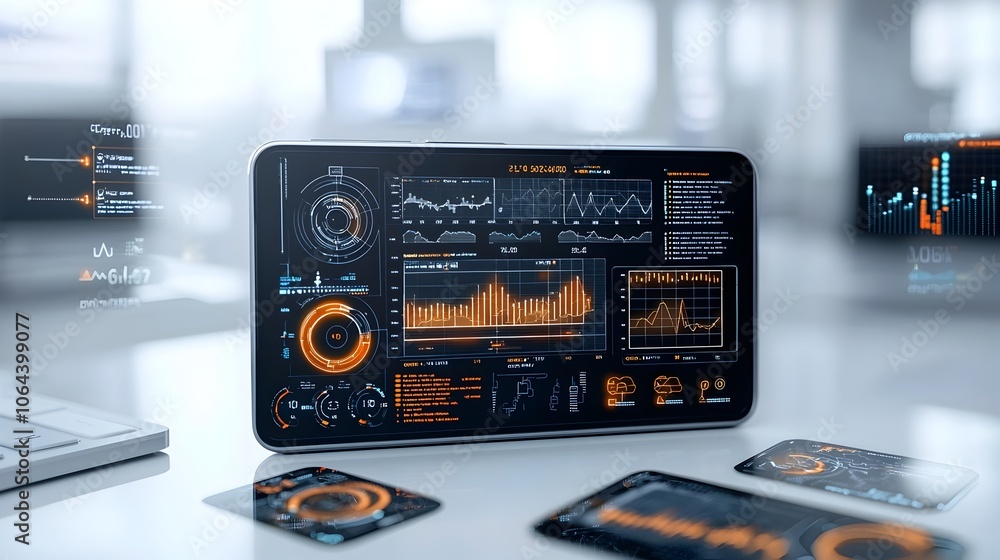 Aufkleber Smartphone screen showing detailed summary of investment portfolio with high tech graphical data visualizations financial analytics