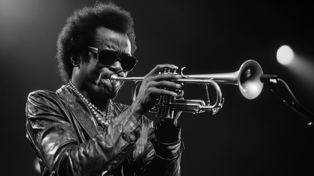 Musician playing trumpet passionately