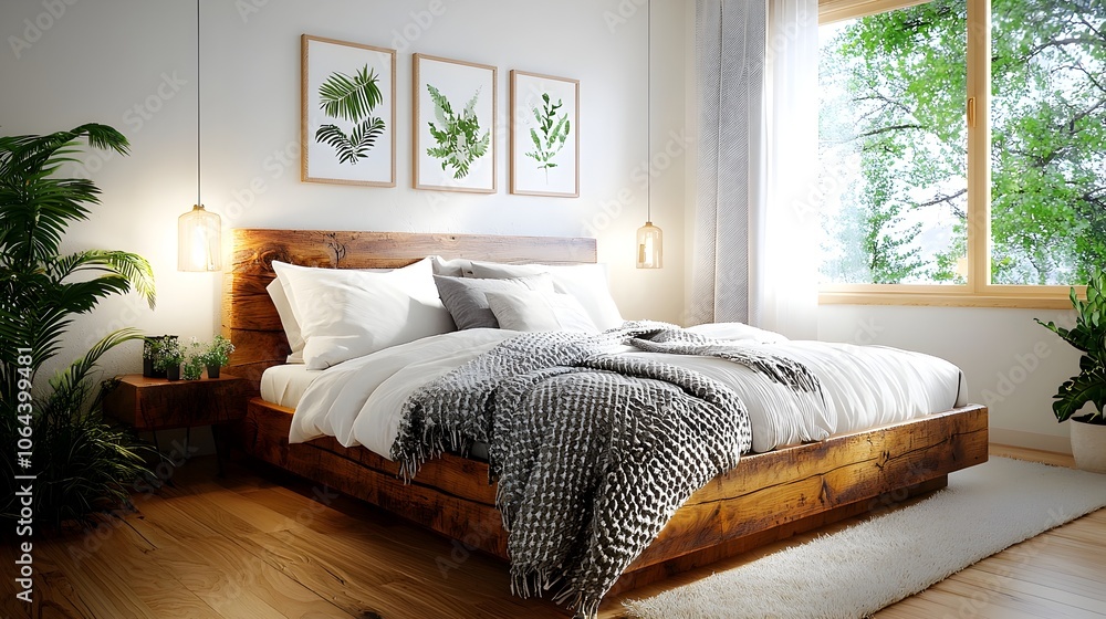 Aufkleber cozy and inviting rustic bedroom with wooden bed warm lighting and soft plush blankets creating a re