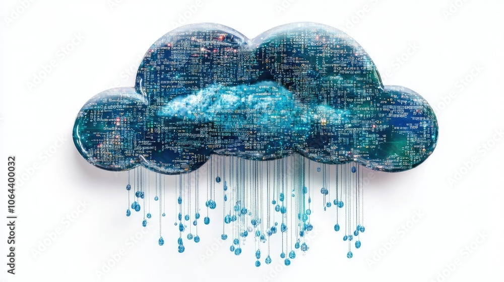 Poster abstract cloud with data streams and digital concept