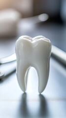 Tooth model on dental tools background