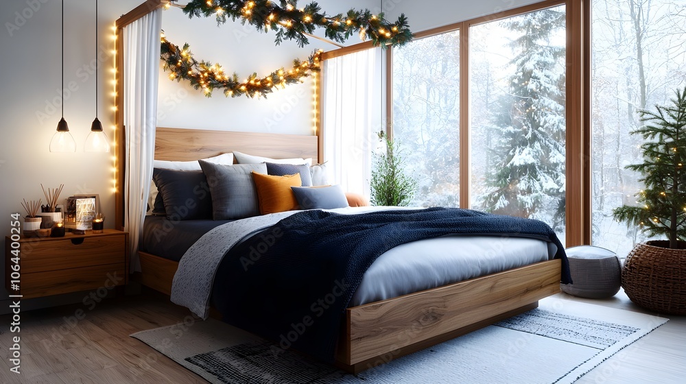 Aufkleber cozy and inviting bedroom with a canopy bed soft lighting and warm wooden accents creating a serene 