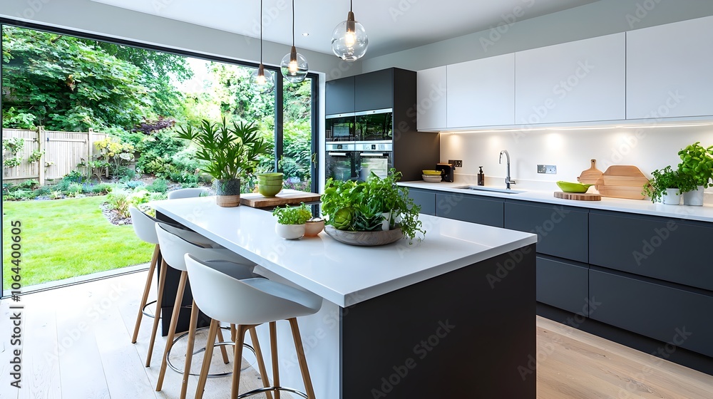 Poster sleek and sophisticated contemporary kitchen design featuring a central island bar stools and beauti