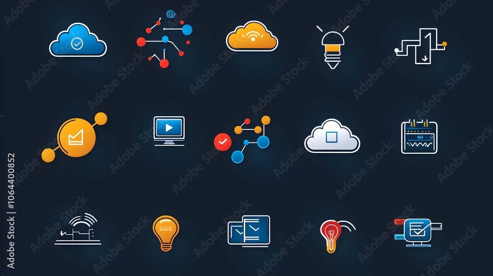 Aufkleber Minimalist line style cloud computing icon set featuring website traffic data exchange symbols and hosting services on a clean white background  Perfect for technology digital