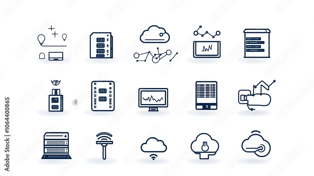 Aufkleber Set of minimalist web hosting icons rendered in a clean linear design style  Includes symbols for cloud server webspace and website on a plain white background  Ideal for digital services