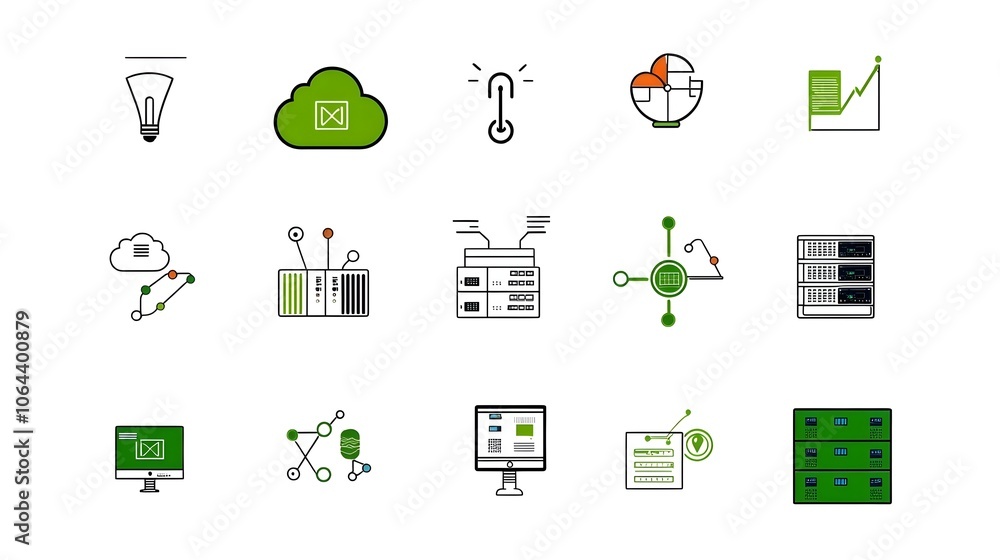 Leinwandbilder Set of web hosting icons in line style with symbols for cloud server webspace and website displayed on a clean white background  These minimalist graphic elements can be used for technology internet