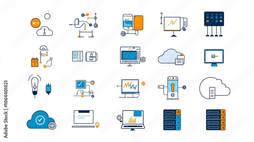 Fototapete Web Hosting Icon Set in Simple Line Style with Symbols for Webspace Domain and Cloud Computing on a White Background  Technology and Digital Concept for Internet and Website Services