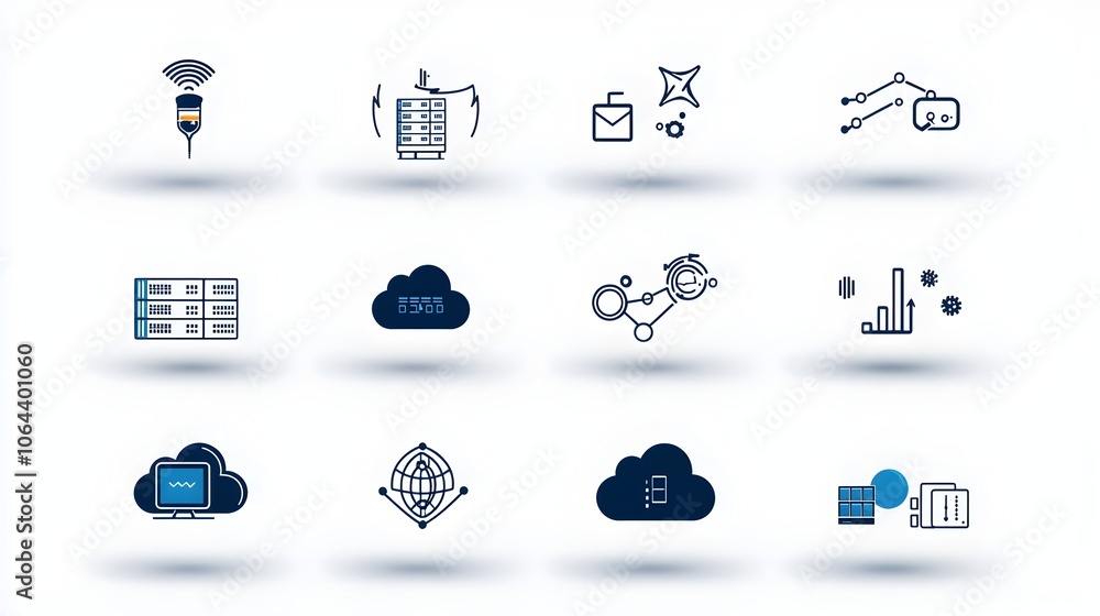 Fototapete Detailed collection of cloud computing and hosting related icons in minimalist line art style  Includes symbols for website traffic data exchange servers