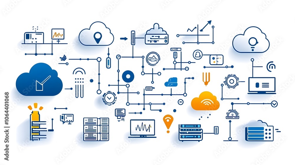 Fototapete Collection of Cloud Computing Icons in Minimalist Line Style for Hosting Website Traffic Data Exchange and Server Symbols on White Background