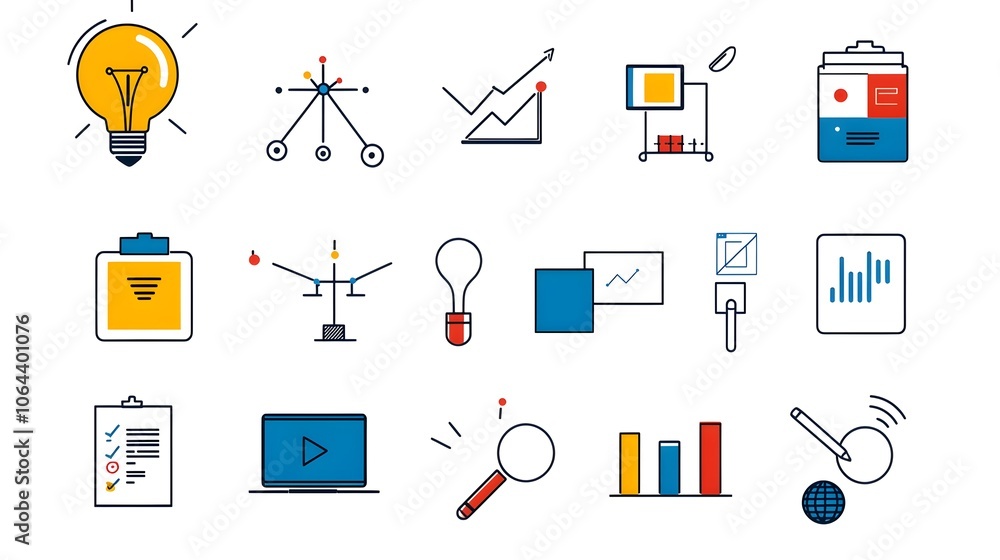 Fototapete minimalist line style icons representing webinar business meeting classroom and team concepts on a w