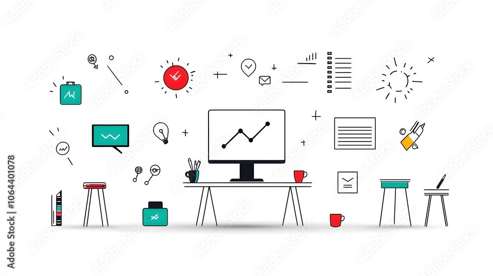 Poster Set of minimalist line art icons representing webinar business meeting classroom and team concepts on a clean white background  Suitable for presentations website interfaces mobile apps