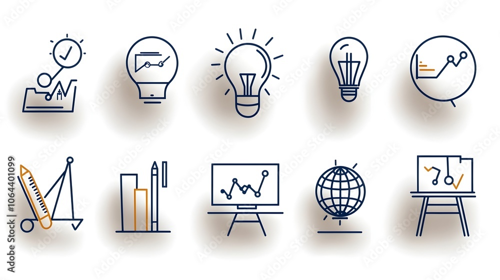 Poster minimalist webinar icon set with symbols for business meeting classroom and team on white background