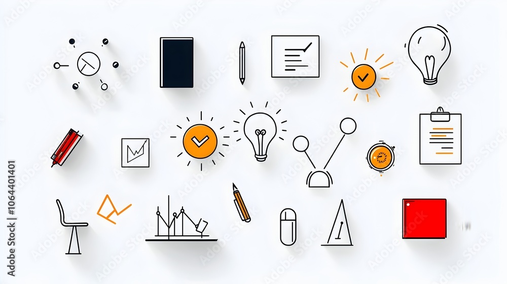 Aufkleber minimal line icons collection featuring conference team work and discussion symbols on a clean white