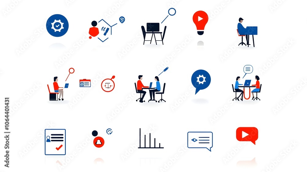 Poster Minimalist set of webinar icons and symbols representing business meetings team other corporate communication on a clean white background  Ideal for presentations online conferences and digital tools