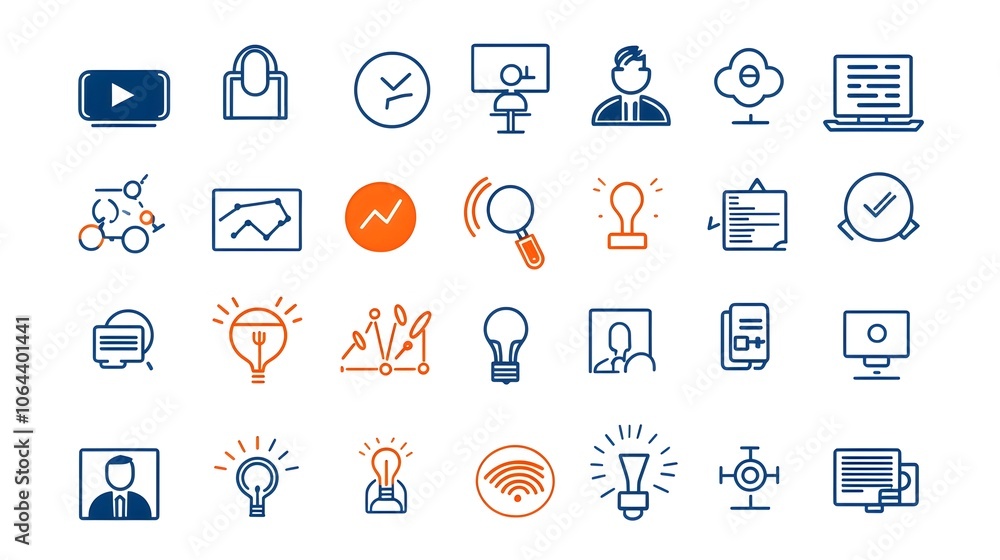 Poster Comprehensive Collection of Meeting and Webinar Icons Showcasing Discussion Interview and Team Symbols Depicted in a Clean Minimalist Line Style on a Crisp White Background  Ideal for Business
