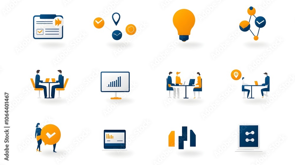 Fototapete set of minimalist icons representing live webinar online business meetings team discussions and coll