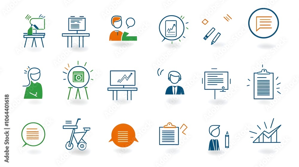 Leinwandbilder minimalist line art icons depicting various symbols and concepts related to classroom interviews tea
