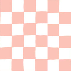 All over seamless repeat pattern with hand drawn soft peach blush pink and white checker. Versatile trendy background for girls projects, nursery, packaging, textiles, cosmetics.
